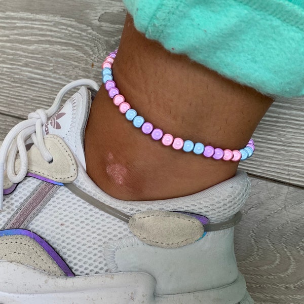 Baby pink, sky blue and violet miracle bead anklet