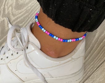 Navy blue, sky blue and hot pink miracle bead anklet