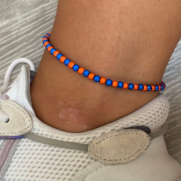 Orange and navy blue miracle bead anklet