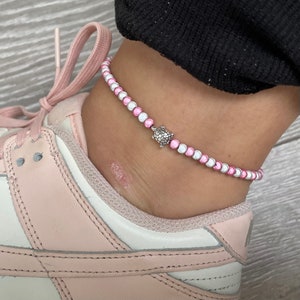 Baby pink and white turtle miracle bead anklet