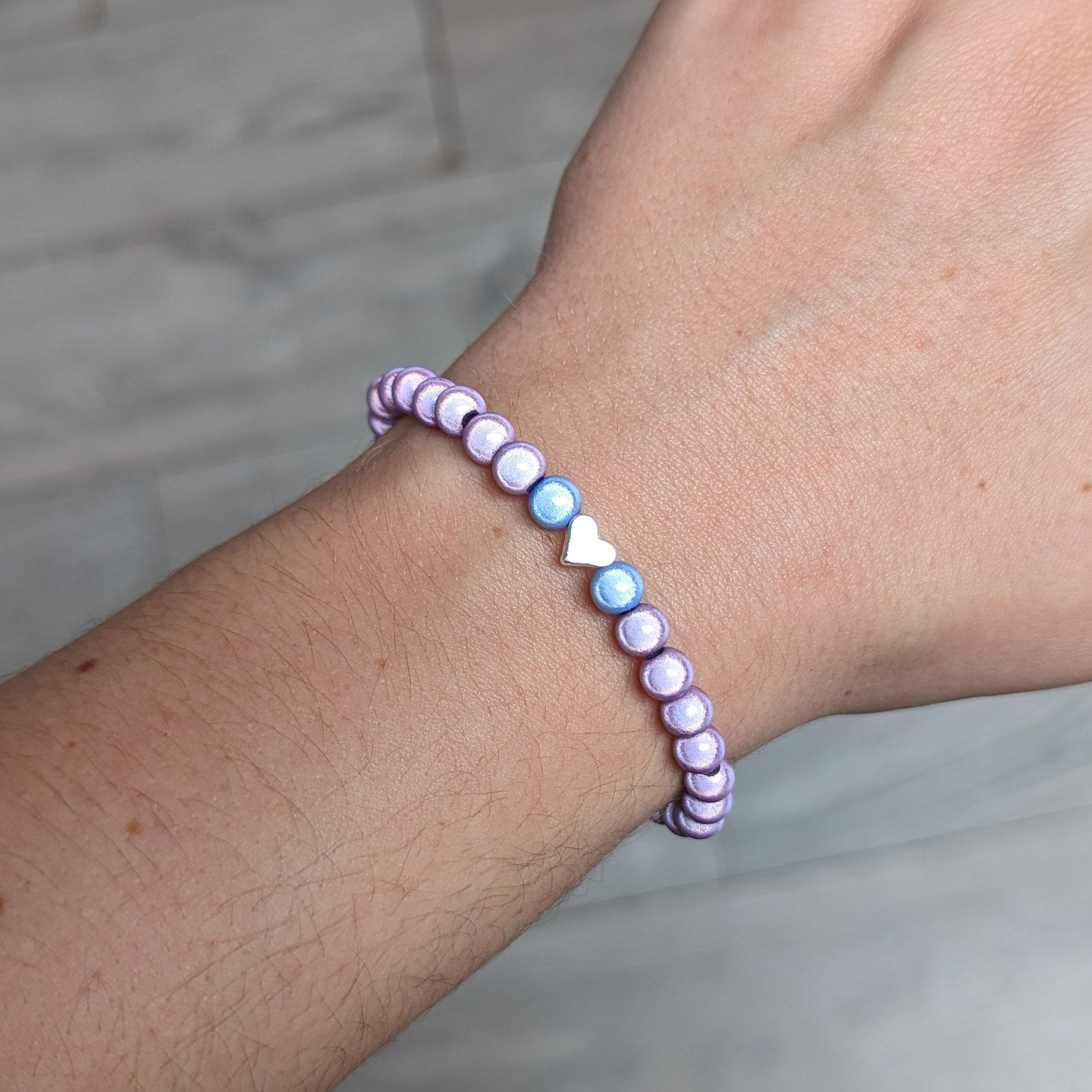 Lavender bracelet ø18mm - 925 silver finish - Cord color choice