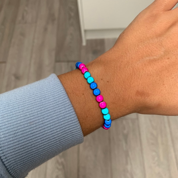 Hot pink, navy and turquoise miracle bead bracelet