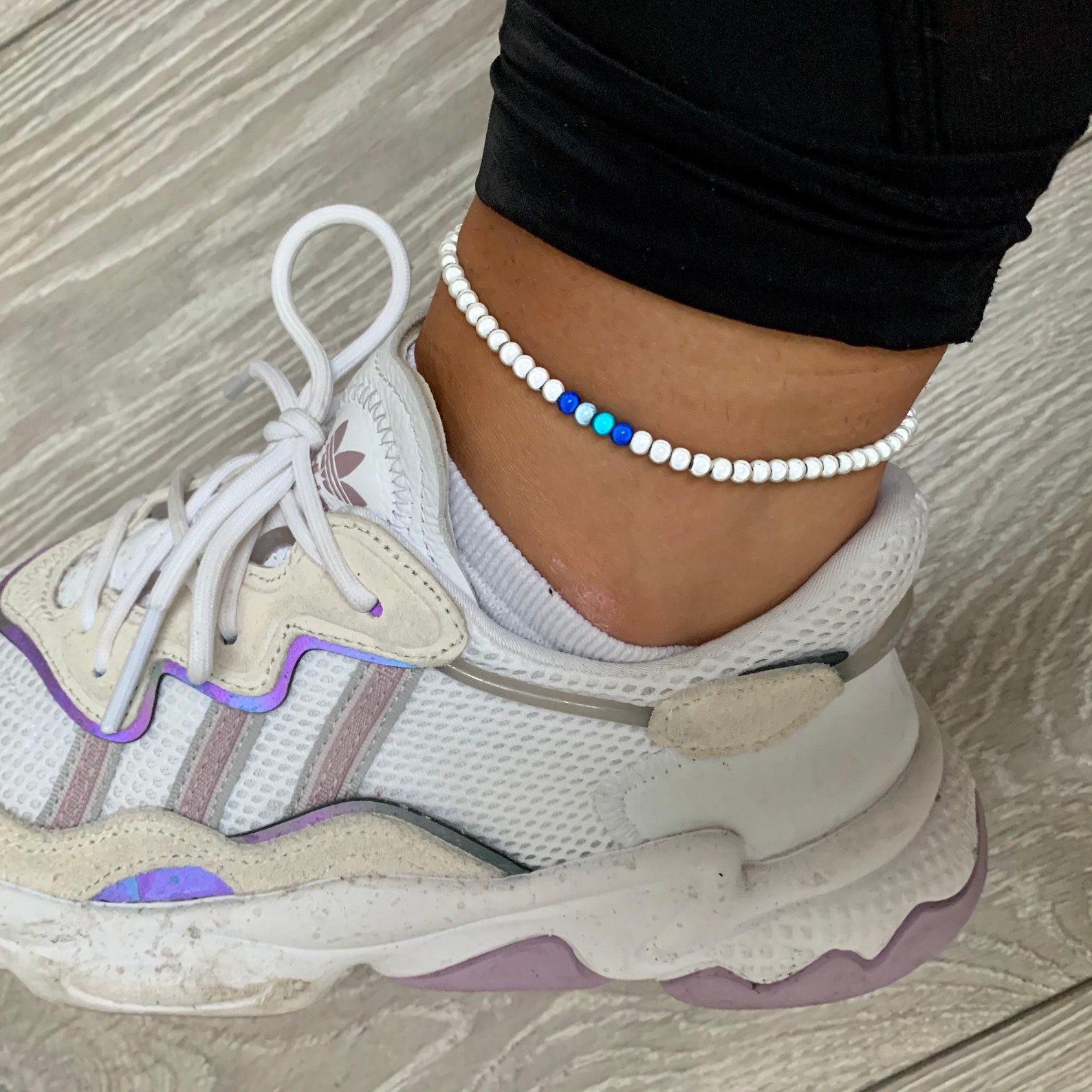 Weißes Wunderperlen Fußkettchen mit marineblauem türkisem und | Etsy