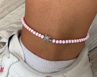 Baby pink turtle miracle bead anklet