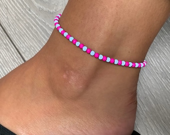 Hot pink and sky blue miracle bead anklet