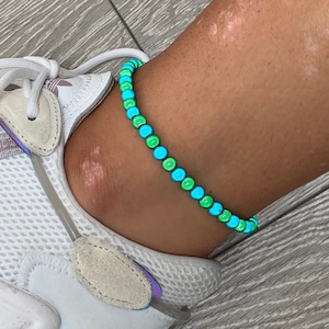 Green and turquoise miracle bead anklet
