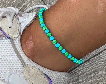 Green and turquoise miracle bead anklet