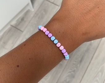 Wundervolles Perlenarmband in Himmelblau, Babyrosa und Violett