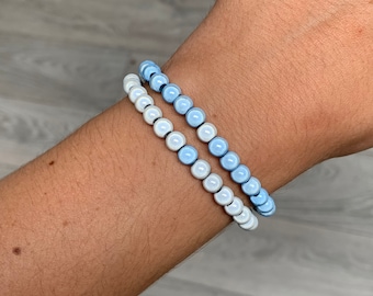 Sky blue and white miracle bead bracelet stack set