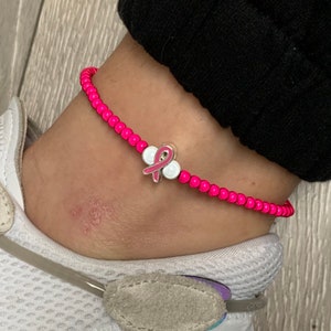 Breast cancer hot pink miracle bead anklet