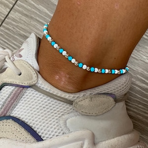 Turquoise, white and silver miracle bead anklet