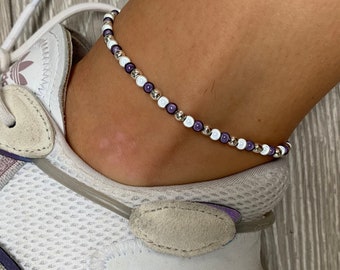 Black white and silver miracle bead anklet