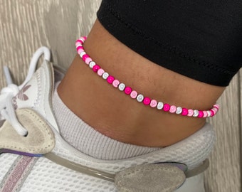Hot pink, baby pink and grey miracle bead anklet