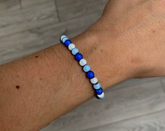 Bracelet perle miracle bleu ciel, marine et blanc