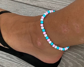 Turquoise, white and baby pink miracle bead anklet