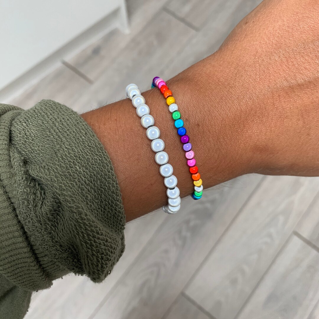 Rainbow and White Miracle Bead Bracelet Stack Set - Etsy
