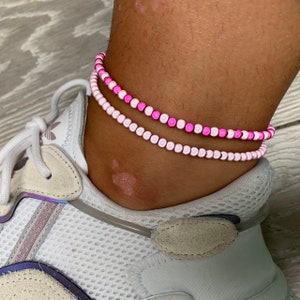 Baby pink and hot pink miracle bead anklet stack set