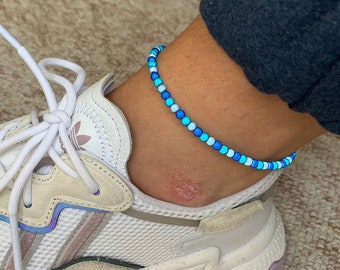 Sky blue, turquoise and navy miracle bead anklet