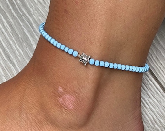 Sky blue turtle miracle bead anklet