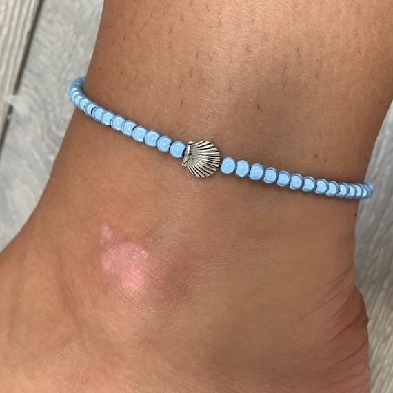 Sky blue shell miracle bead anklet