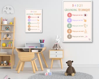 Colorful 54321 Grounding Technique Poster for Toddlers Mindfulness and Emotional Regulation Downloadable PDF PNG