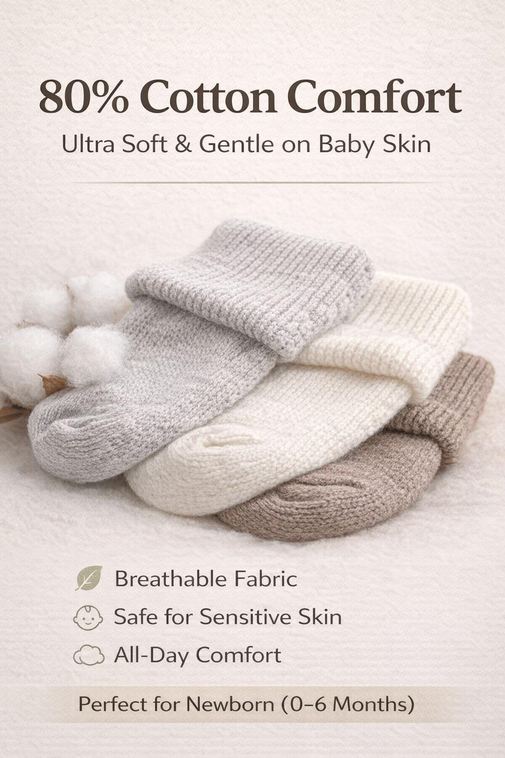 Handmade Cotton Baby Socks 0-6 Months, 12 Pairs, Breathable, Soft Newborn Booties