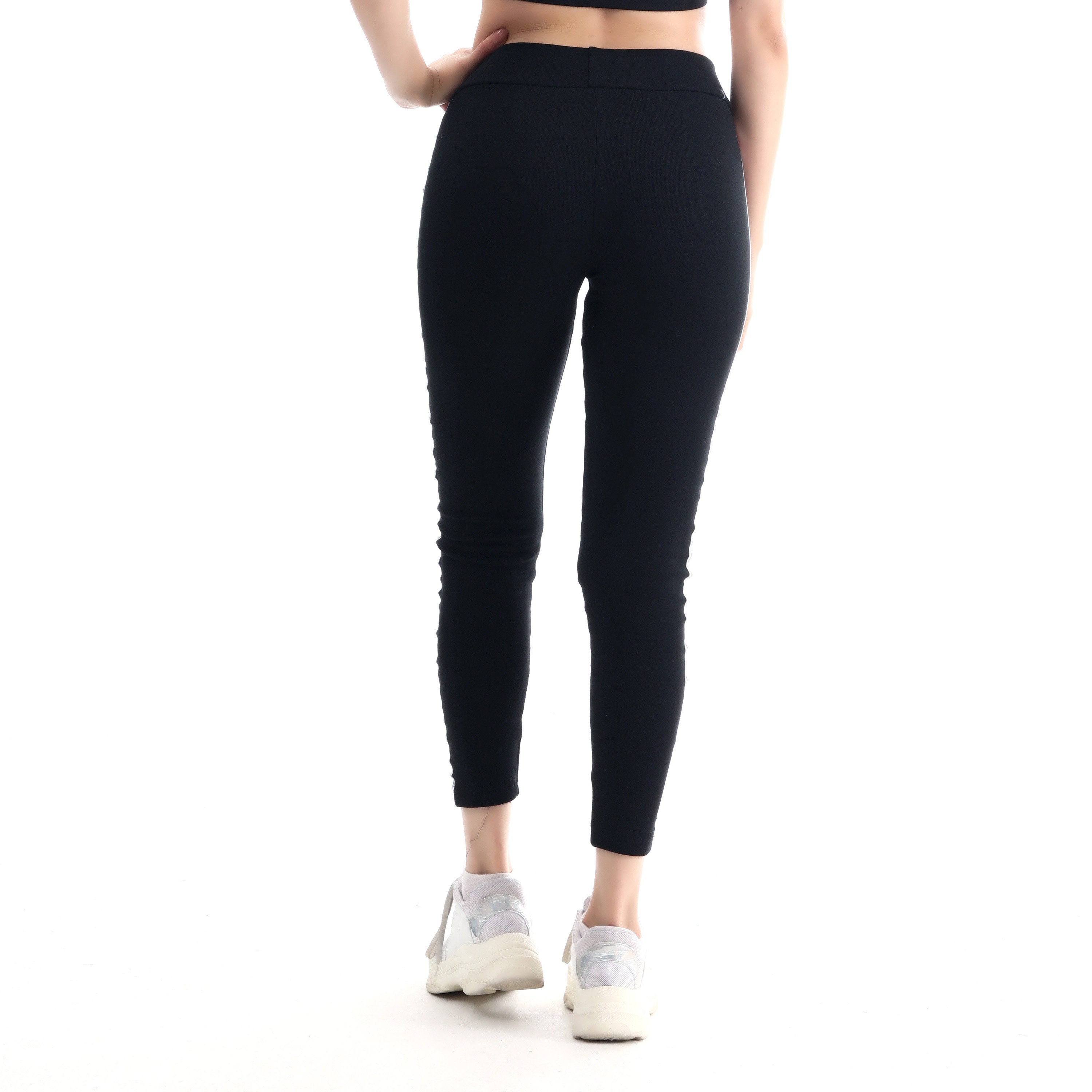 Black Yoga Leggings With Red Stripe, Winter Workout Pants for