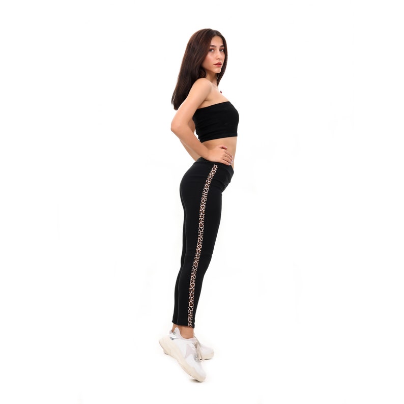High Waisted Athletic Leggings Winter Workout Pants for Women Women Leggings Black Yoga Leggings With Leopard Print Stripe