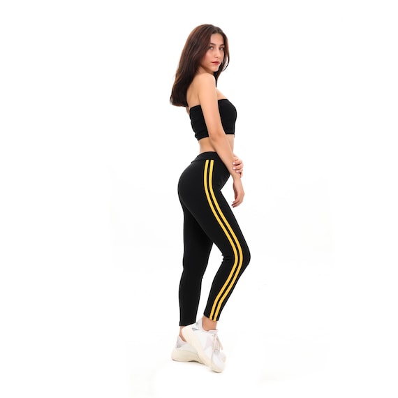 Premium Cotton Leggings, Yellow Stripe Winter Workout Leggings, High  Waisted Yoga Pants, Womens Athletic Clothing, Ladies Winter Activewear -   Canada