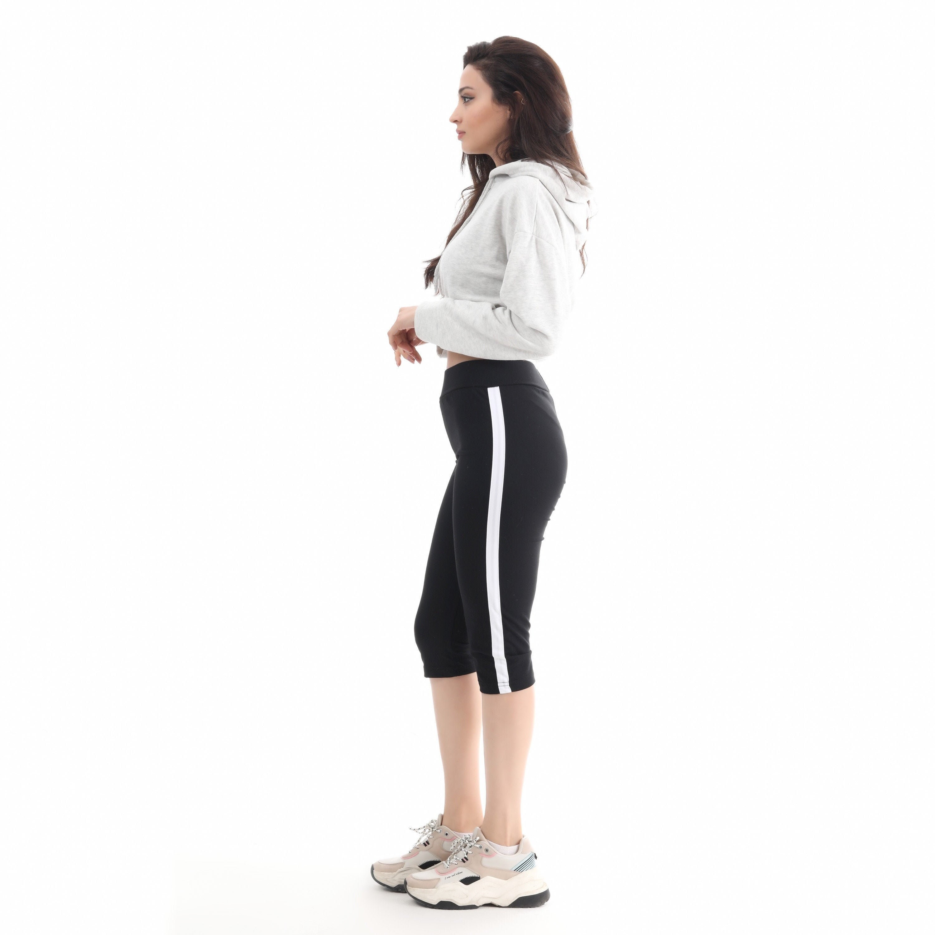 Womens White Striped Athletic Leggings 