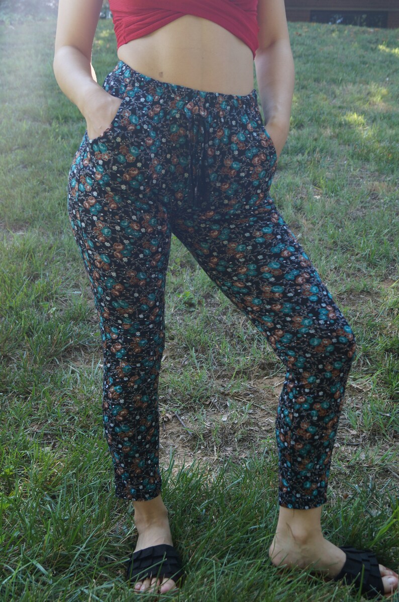 Womens Tie Front Flower Patterned Yoga Pants Yoga Pants | Etsy