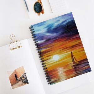 Sailboat Notebook Nautical Spiral Journal Ocean Themed Stationery Sunset Sailing Gift Coastal Writing Notebook Boating Logbook