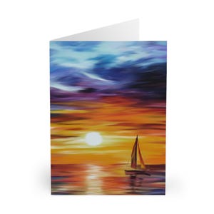 Conjunto de cartões comemorativos para veleiros, cartões de notas náuticas, artigos de papelaria para pôr do sol no oceano, cartões de agradecimento costeiros, pacote de cartões de presente de vela e praia