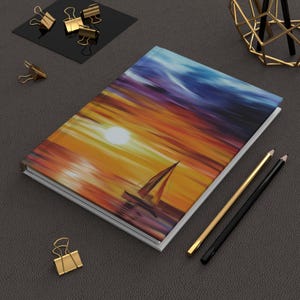 Sailboat Hardcover Journal Nautical Writing Notebook Ocean Themed Diary Sunset Sailing Gift Coastal Travel Journal Beach Lover Stationery