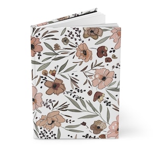 Floral Hardcover Journal Pink & Beige Botanical Notebook Aesthetic Writing Gift Cute Stationery Lined Diary for Women