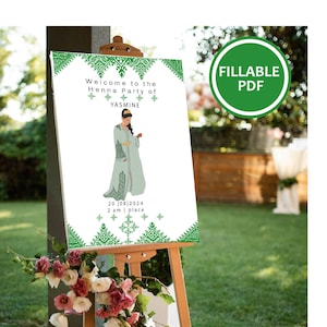 Fillable Henna party sign, Custom Wedding backdrop, Moroccan henna pdf, Edit text on any pdf reader, editable henna party sign,حفلة حناء pdf