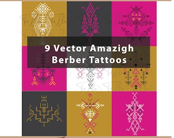 9 Amazigh-symbool SVG-bundel - Berber-stamvectorontwerpen voor Cricut - Marokkaanse geometrische patronen, Amazigh Berber-tatoeages, commercieel gebruik