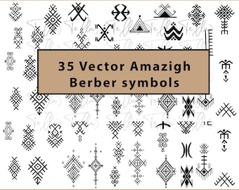 35 Amazigh-symbool SVG-bundel - Berber-stamvectorontwerpen voor Cricut - Marokkaanse geometrische patronen, Amazigh Berber-tatoeages, commercieel gebruik