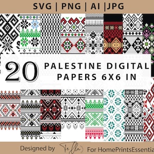 20 Palestina Digital Papers, vector Tatreez padrão, lenço palestino Imprimir, Keffiyeh palestino, ponto cruz palestino Clipart Digital