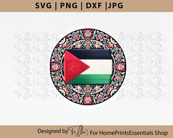 Palestina borduurwerk vlag png, bloemen tatreez svg, gratis Palestina SVG, Palestina t-shirt ontwerp, circulaire bloemen Palestina tatreez ontwerp png