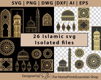 26 Islamitische SVG-bestanden, Ramadan-banner SVG, Islamitisch lasergesneden patroon, Eid-banner, Islamitische decoratie SVG, Cricut-snijbestand, Mosue PNG Cricut