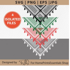 4 kufiya SVG, كوفية فلسطينية PNG, Palestina Keffiyeh Cricut PNG, Kufeya sjaal cricut ontwerpen gesneden bestand, Keffiyeh Koufeye digitale clipart