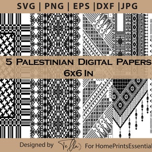 5 Palestine Digital Papers, vector tatreez pattern, Palestinian scarf Print, Palestinian Keffiyeh, Palestinian cross stitch Digital Clipart