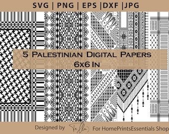 5 digitale Palästina-Papiere, Vektor-Tatreez-Muster, palästinensischer Schal-Druck, palästinensischer Keffiyeh, palästinensischer Kreuzstich, digitale Clipart