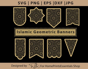 Islamitische geometrische banner SVG-bestand, Ramadan-banner SVG, islamitisch lasergesneden patroon, Eid-banner SVG, islamitische decoratie SVG, Cricut-snijbestand