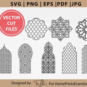 Vector Islamic Arch window or door bundle. Jpeg, Svg Files. cricut files, Instant Digital Download, Islamic Geometric Mandala SVG Files,