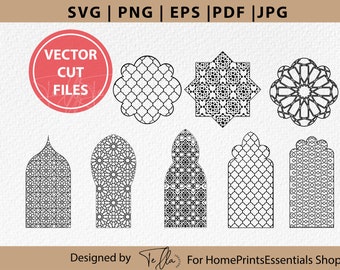 Vector islamitische boograam- of deurbundel. Jpeg-, SVG-bestanden. Cricut-bestanden, direct digitaal downloaden, islamitische geometrische mandala SVG-bestanden.