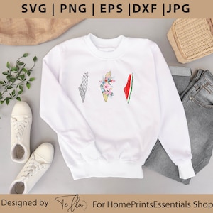 3 Palästina-Karten SVG, Kufiya-Karten png, Wassermelonen-Palästina-Karte, Florale SVG-Cricut-Designs-Schnittdatei, Palästina minimalistisches T-Shirt-Design SVG