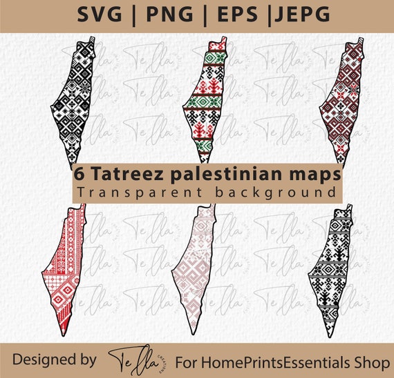 6 vector Tatreez Palestine maps svg, Palestinian embroidery maps png, Palestinian cross stitch Digital Clipart, Cricut tatreez Palestine map