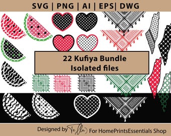 Keffiyehs Clipart Bundle | Palestina Keffiyeh Cricut png, Kufeya hart cricut ontwerpen snijbestand, Keffiyeh Koufeye Digitale vormen Bundle svg